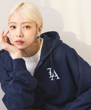 【SAVIER：サビアー】LA ロゴ刺繍 ショート丈 フルジップパーカー 【セットアップ可能】