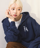 【SAVIER：サビアー】LA ロゴ刺繍 ショート丈 フルジップパーカー 【セットアップ可能】