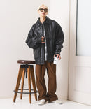 【SAVIER：サビアー】オーバーサイズ フェイクレザー A-2型 フライトブルゾン