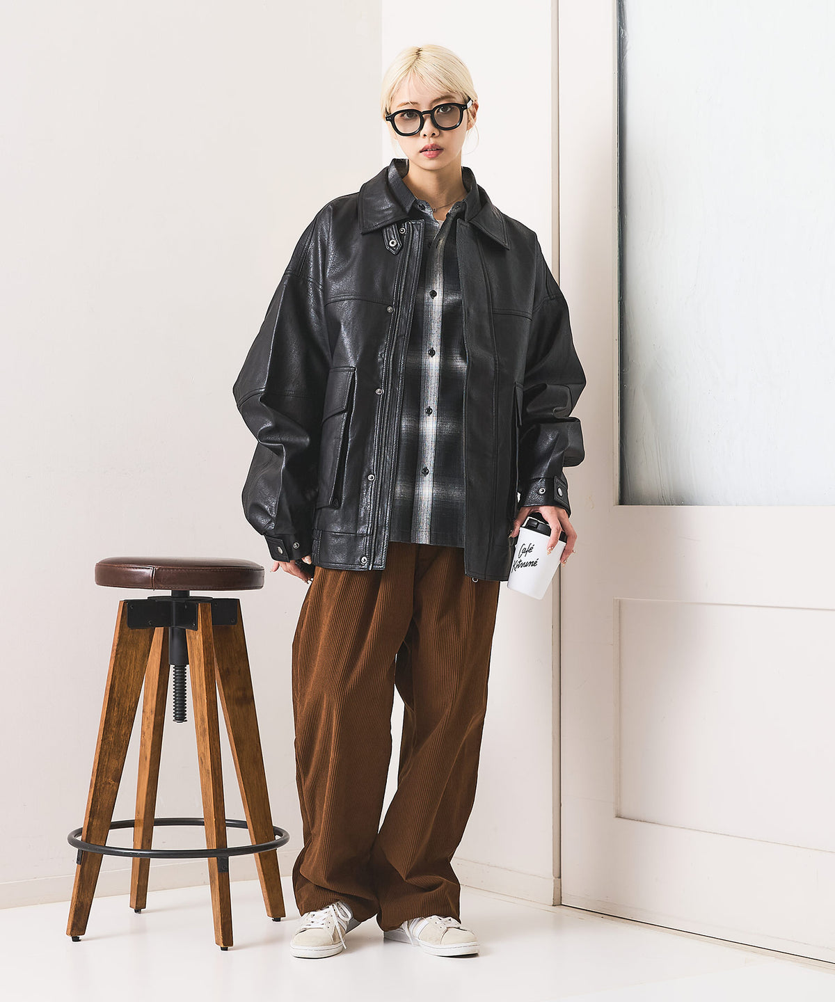 SAVIER：サビアー】オーバーサイズ フェイクレザー A-2型 フライトブルゾン