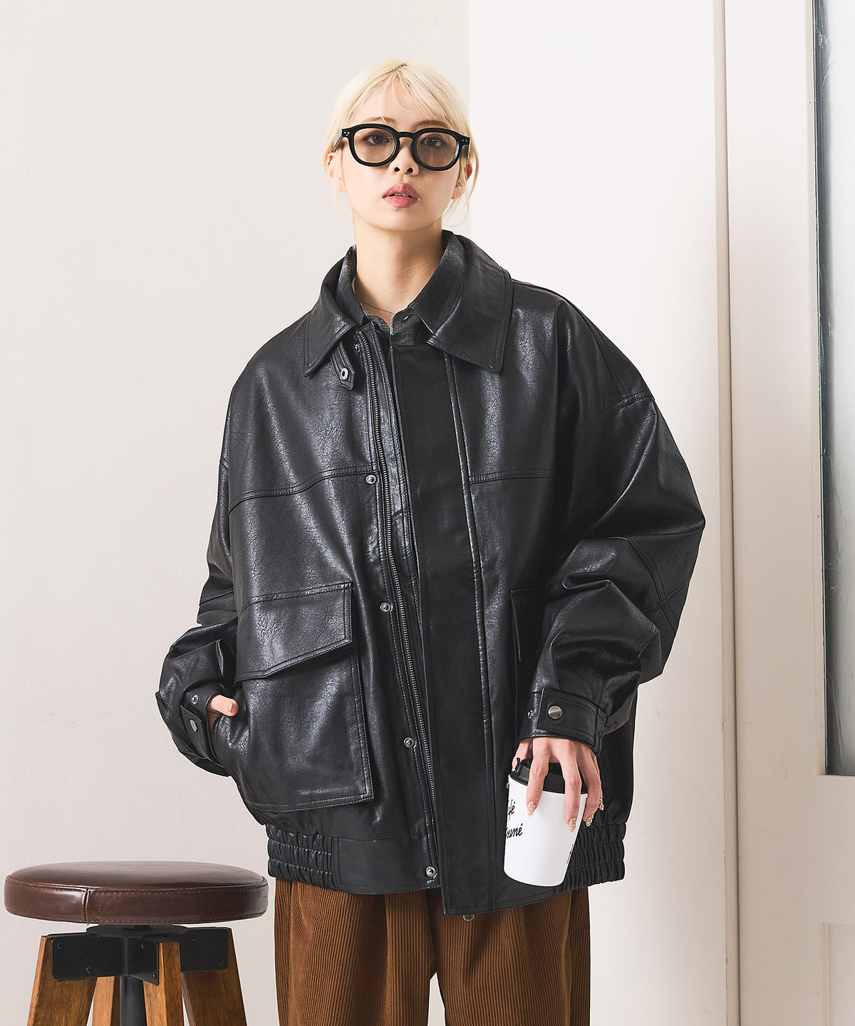 SAVIER：サビアー】オーバーサイズ フェイクレザー A-2型 フライトブルゾン