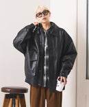 【SAVIER：サビアー】オーバーサイズ フェイクレザー A-2型 フライトブルゾン