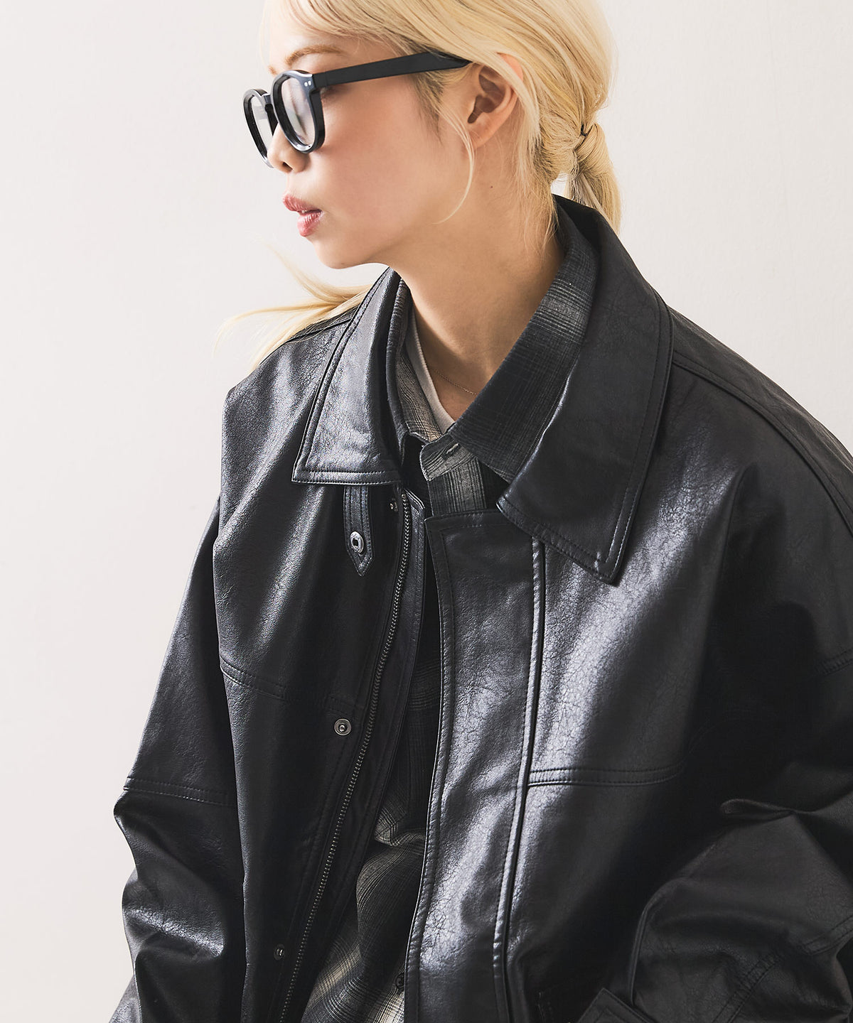 SAVIER：サビアー】オーバーサイズ フェイクレザー A-2型 フライトブルゾン