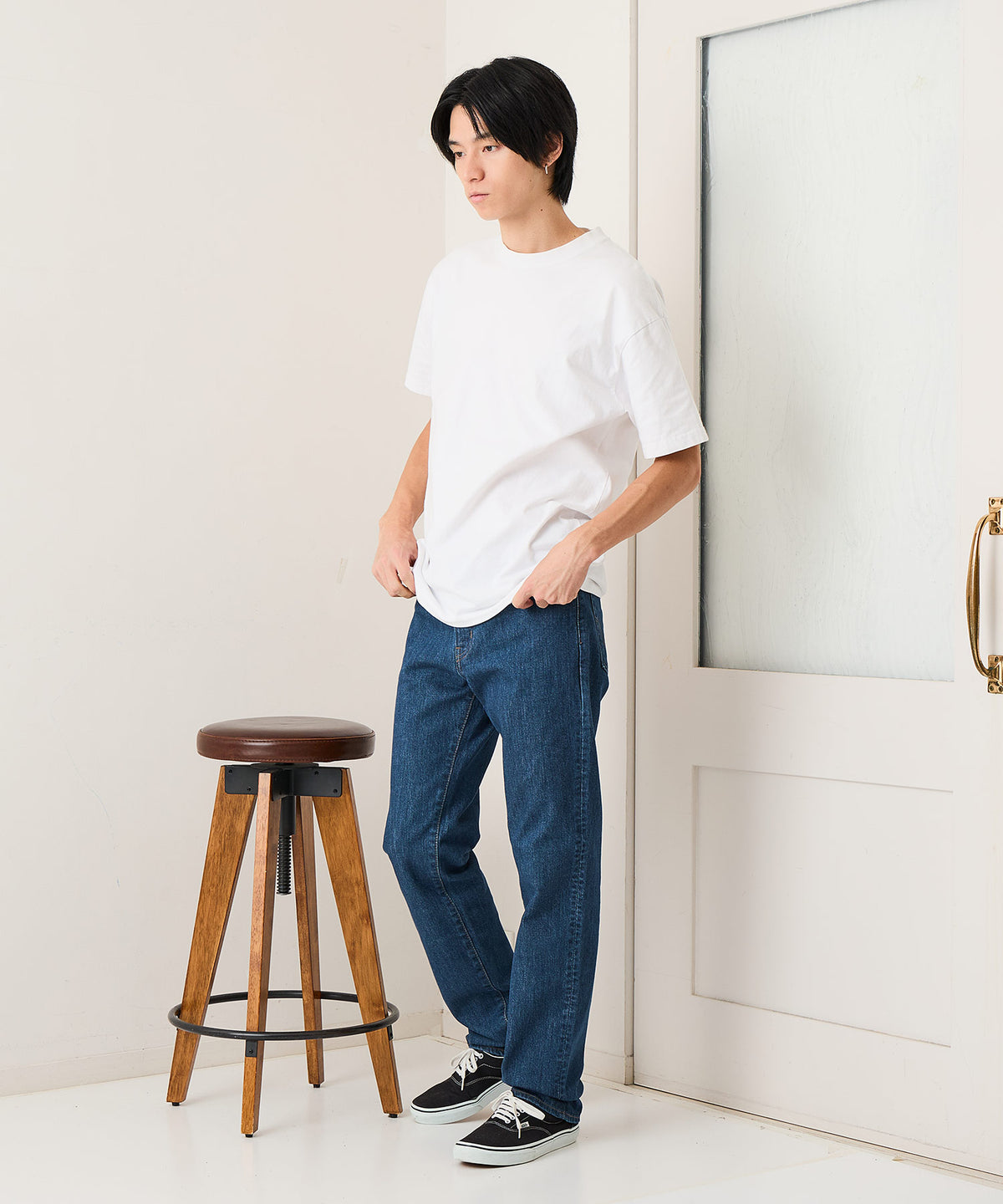 クシタニ EDWIN ネイビー ストレートパンツ EDWIN/エドウィン】【大人の新定番、洗練の都会派。ラクできれいめな