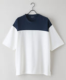 接触冷感 COOLスムース フェイクレイヤード フットボール切り替えリラックスフィットTシャツ  BLUE STANDARD