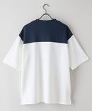 接触冷感 COOLスムース フェイクレイヤード フットボール切り替えリラックスフィットTシャツ  BLUE STANDARD