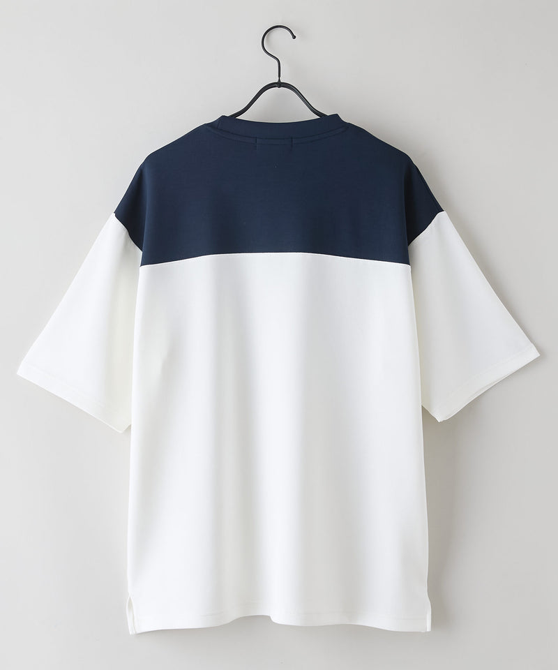 接触冷感 COOLスムース フェイクレイヤード フットボール切り替えリラックスフィットTシャツ  BLUE STANDARD