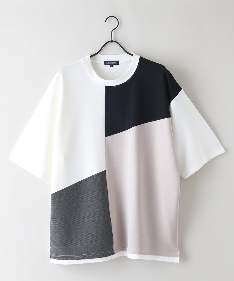 【Blue Standard/ブルースタンダード】接触冷感 COOLスムース フェイクレイヤード リラックスフィット切り替えデザインTシャツ