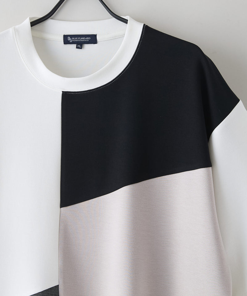 【Blue Standard/ブルースタンダード】接触冷感 COOLスムース フェイクレイヤード リラックスフィット切り替えデザインTシャツ