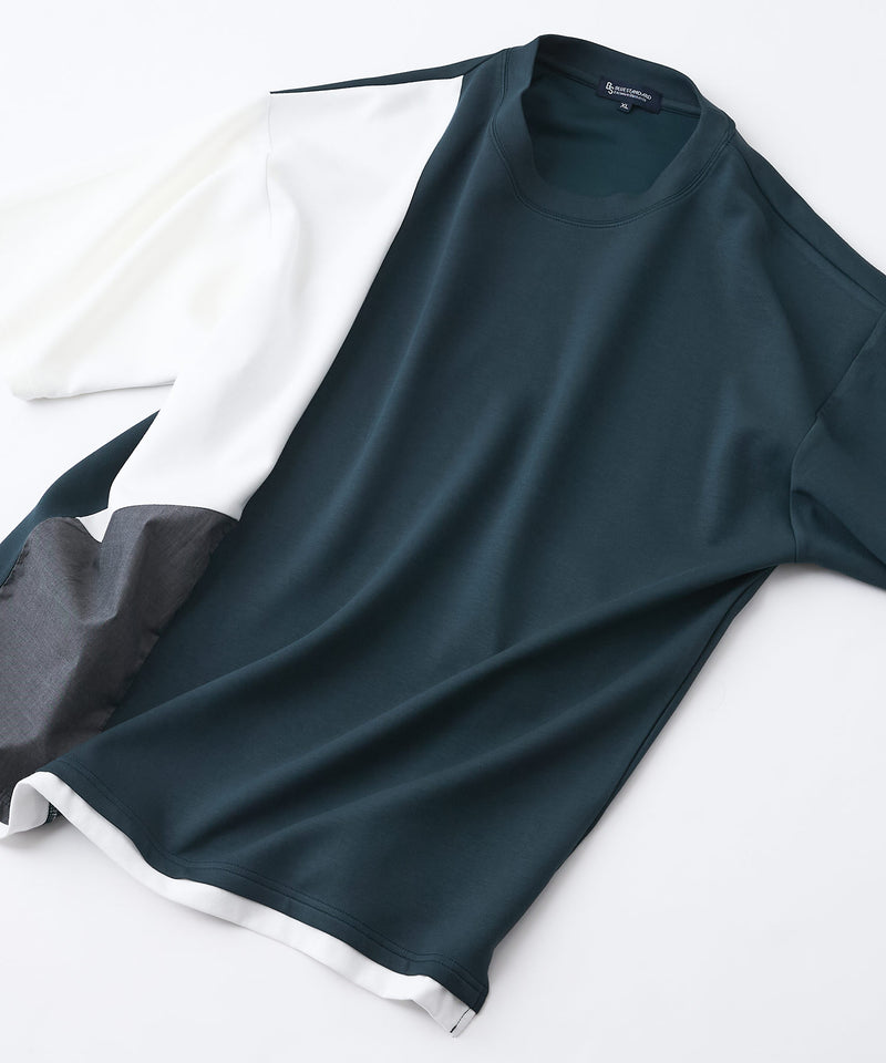 【Blue Standard/ブルースタンダード】接触冷感 COOLスムース フェイクレイヤード リラックスフィット切り替えデザインTシャツ