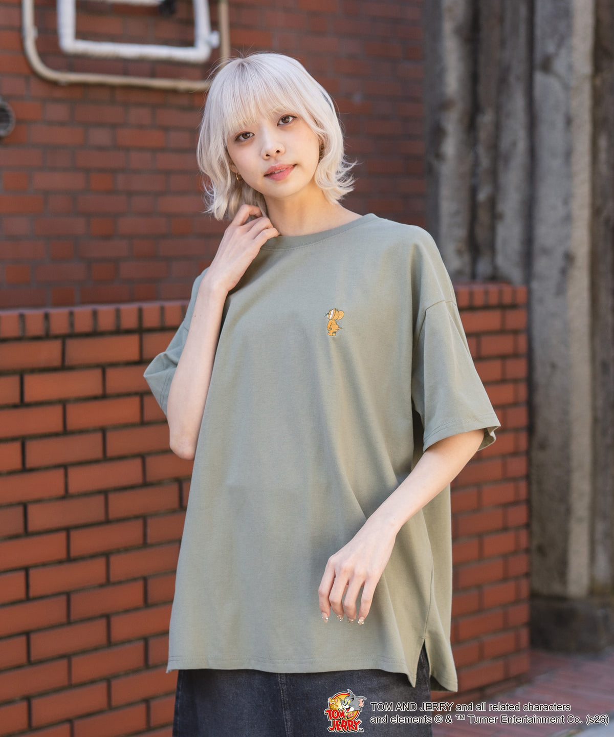 WRAP-SAK by BARRY パイル地 総柄 半袖　T 70s サイケ TOM＆JERRY/トムとジェリー】バックサガラ刺繍 半袖Tシャツ ルーズ