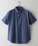 【BLUE STANDARD/ブルースタンダード】【涼しくさらさらな肌ざわりの綿麻シャツ】コットンリネンミックス 半袖ボタンダウンシャツ レギュラーフィット 無地 通気性 清涼感 吸水速乾 紫外線対策