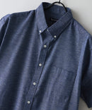 【BLUE STANDARD/ブルースタンダード】【涼しくさらさらな肌ざわりの綿麻シャツ】コットンリネンミックス 半袖ボタンダウンシャツ レギュラーフィット 無地 通気性 清涼感 吸水速乾 紫外線対策