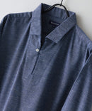 【BLUE STANDARD/ブルースタンダード】コットンリネンミックス 7分袖スキッパーシャツ リラックスフィット 麻混 通気性 清涼感 吸水速乾 紫外線対策