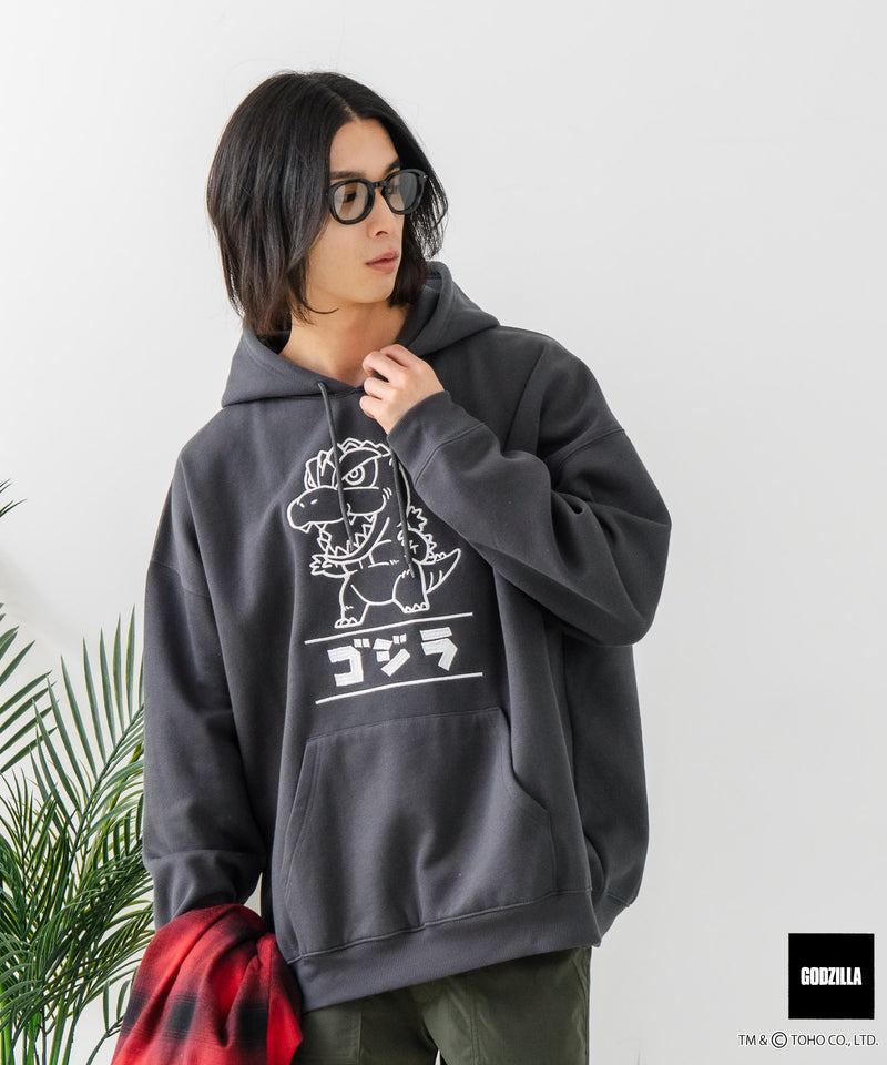 【GODZILLA/ゴジラ】ゴジラ キングギドラ オリジナルデザイン ビッグシルエット 裏起毛 プルオーバーパーカー フーディー ドロップショルダー オーバーサイズ