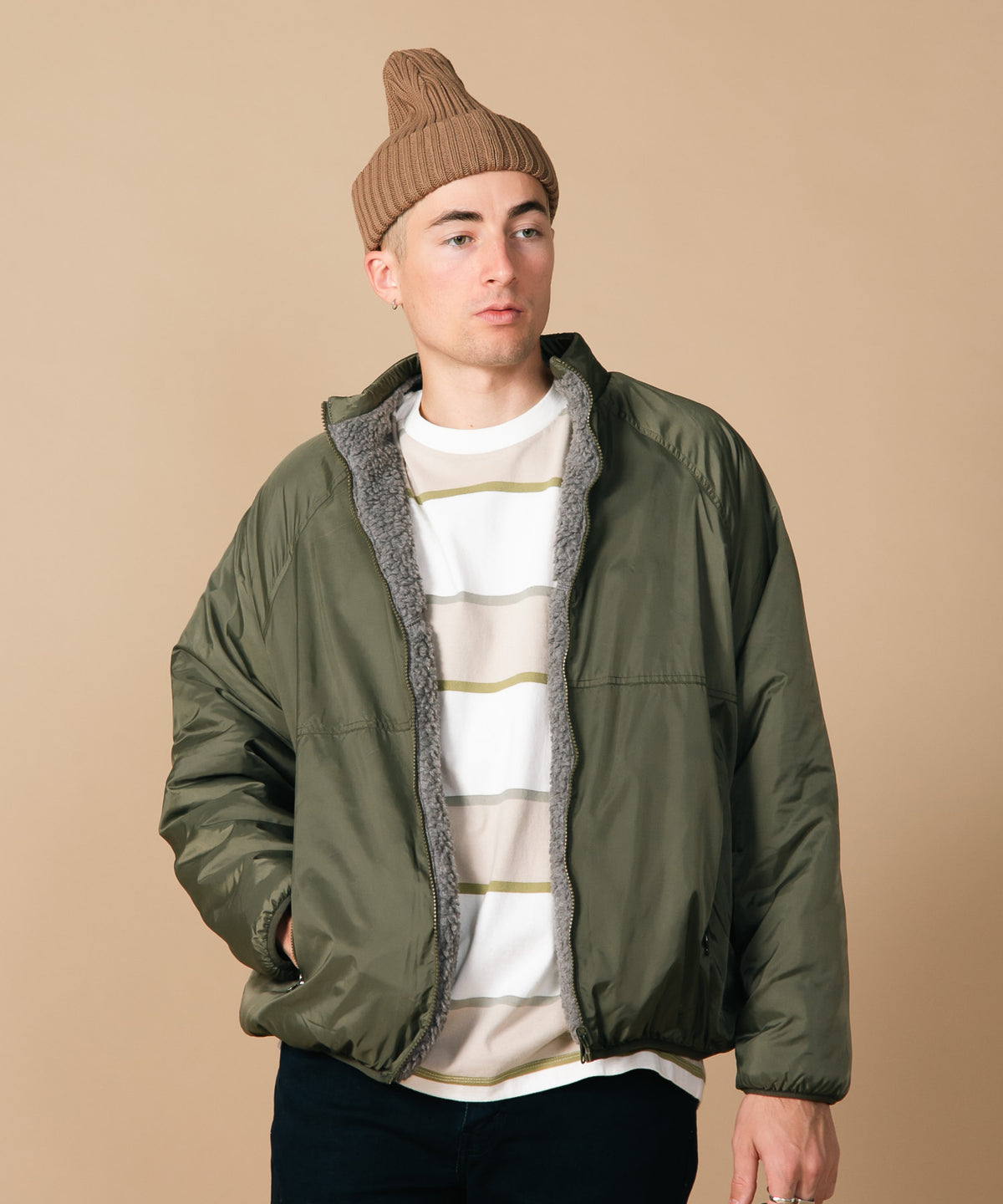 リバーシブル ナイロン ボア フリース ジャケット BLUE STANDARD