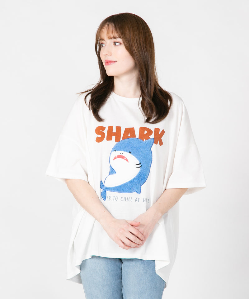 サメ パイル刺繍 Tシャツ レディース LIVERY ライブリー