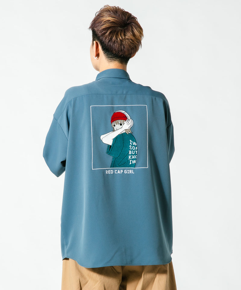 【UNIIT×RED CAP GIRL】ナチュラル ストレッチ バック刺繡 バックプリント ビッグシャツ