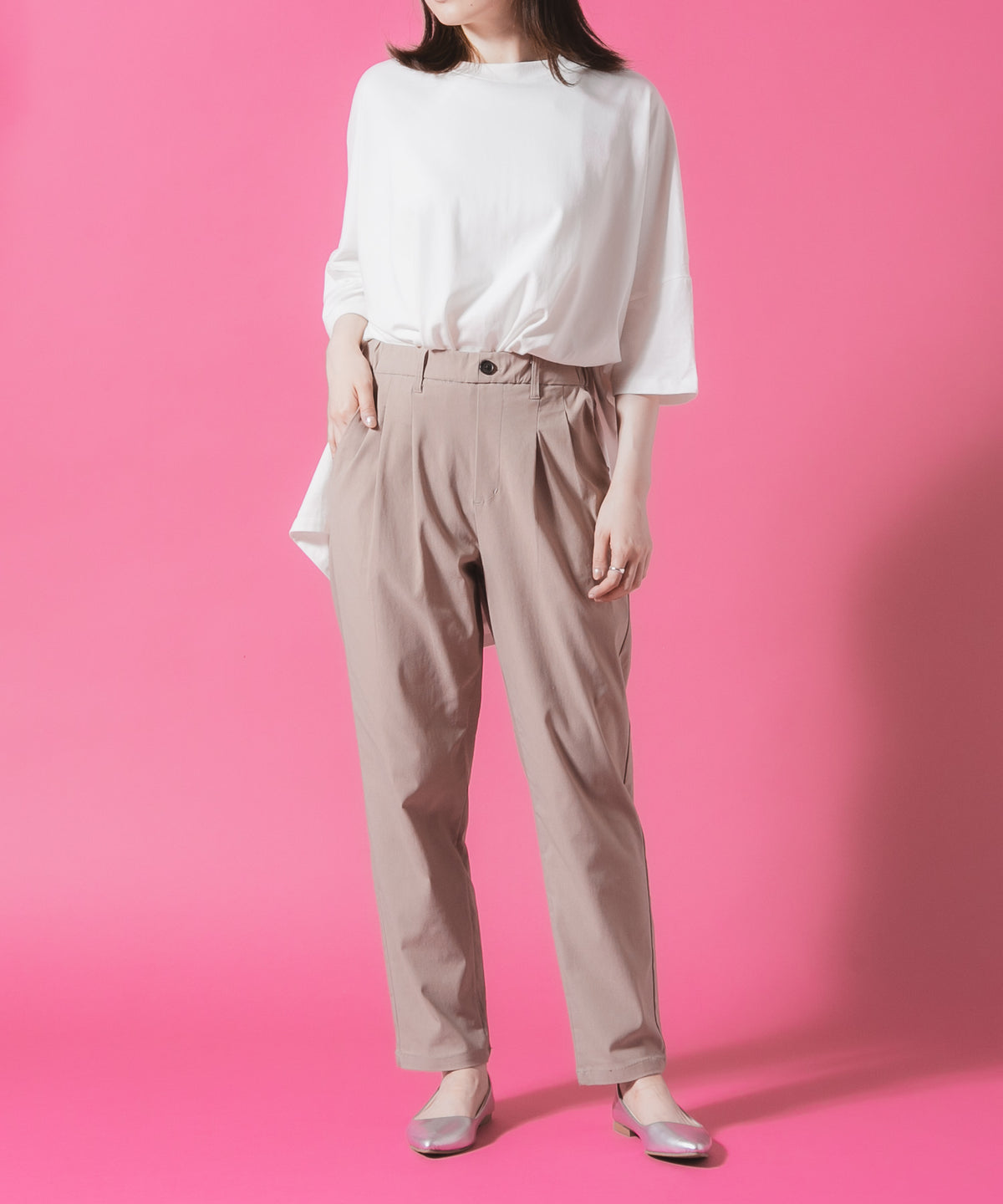 タック テーパード パンツ レディース C-FORT POINT ストレッチ 美脚  