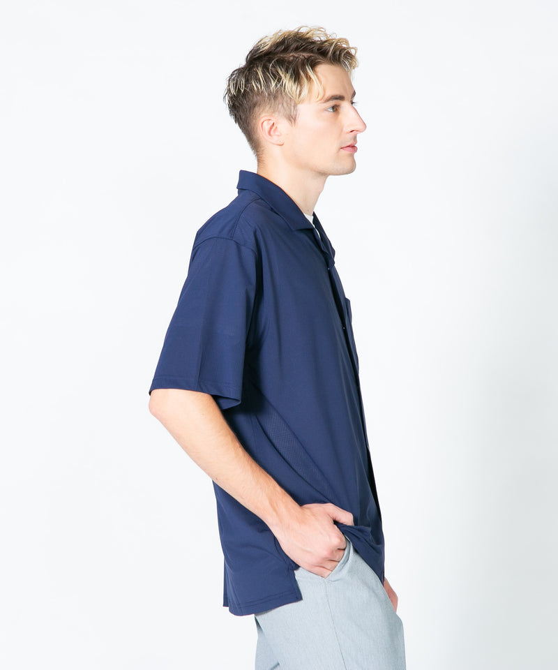 【エアースルーテック】 オープンカラーシャツ 通気性抜群 全方向ストレッチ 軽量 速乾 開襟シャツ