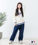 【MLB/メジャーリーグベースボール】 裏毛 ツイル ワッペン ライン リブフーディー  プルオーバーパーカー