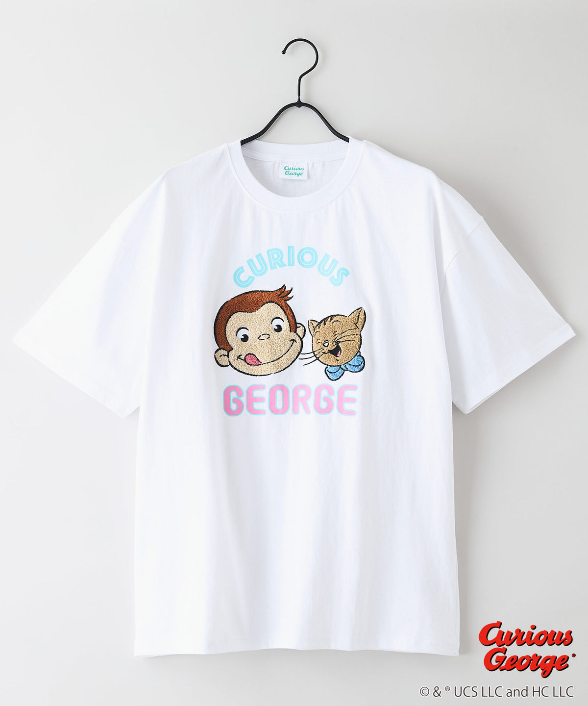 tシャツ 「おさるのジョージ」ハート 刺繍Tシャツ／ビッグシルエットTシャツ レディース FREAK'S STORE｜「おさるのジョージ」ハート 刺繍Tシャツ/ビッグ