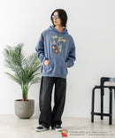 【TOM and JERRY/トムとジェリー】オリジナルデザイン 刺繍 プルオーバーパーカー フーディー ジェリー タフィー サカナ ドロップショルダー ビッグシルエット