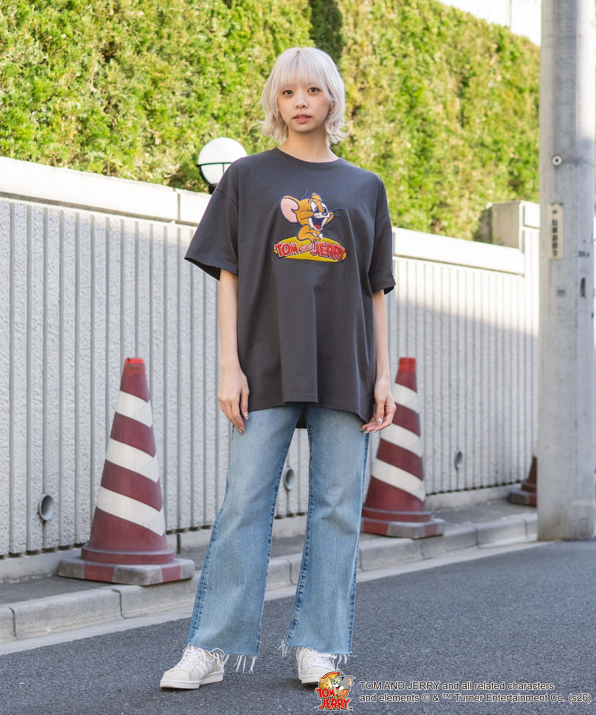 TOM＆JERRY/トムとジェリー】フロントサガラ刺繍 半袖Tシャツ ルーズ