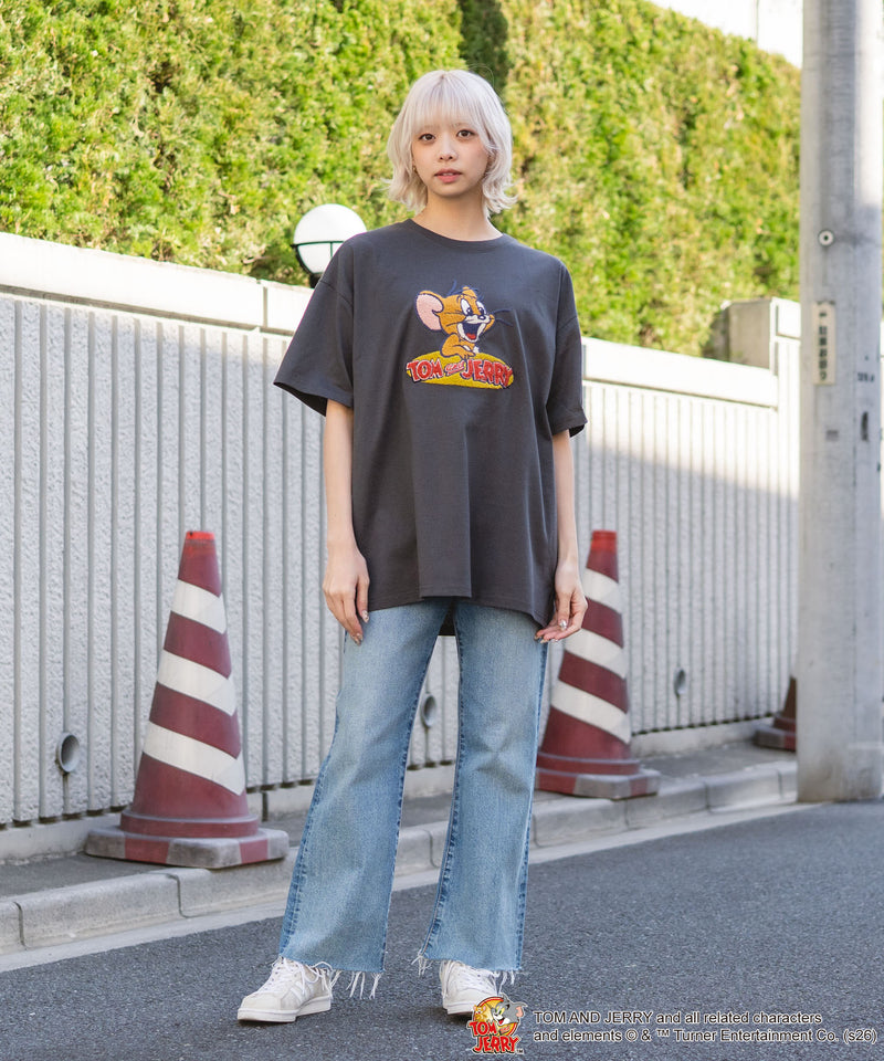 TOM＆JERRY/トムとジェリー】フロントサガラ刺繍 半袖Tシャツ ルーズ