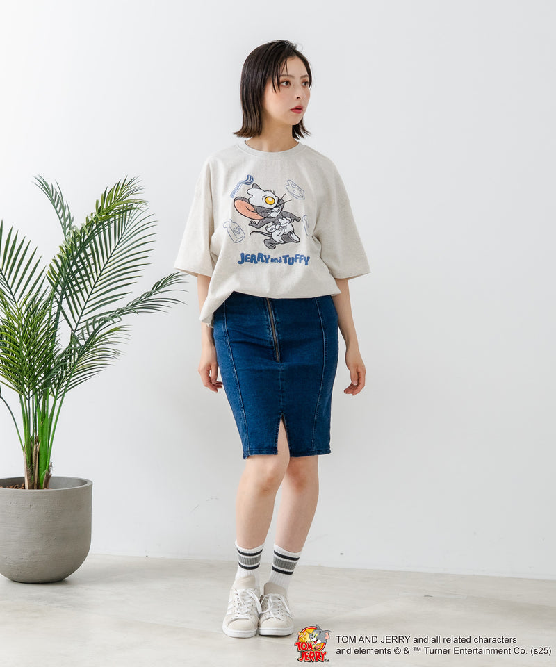 新柄追加！！【TOM AND JERRY/トムとジェリー】オリジナルデザイン 刺繍 Tシャツ ジェリー タフィー ドロップショルダー ビッグシルエット ユニセックス キャラクター