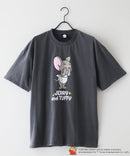 【TOMANDJERRY/トムとジェリー】オリジナルデザイン ジェリー タフィー パウダーブリーチ 加工 Tシャツ ドロップショルダー ビッグシルエット ヴィンテージライク 古着ライク ユニセックス キャラクター