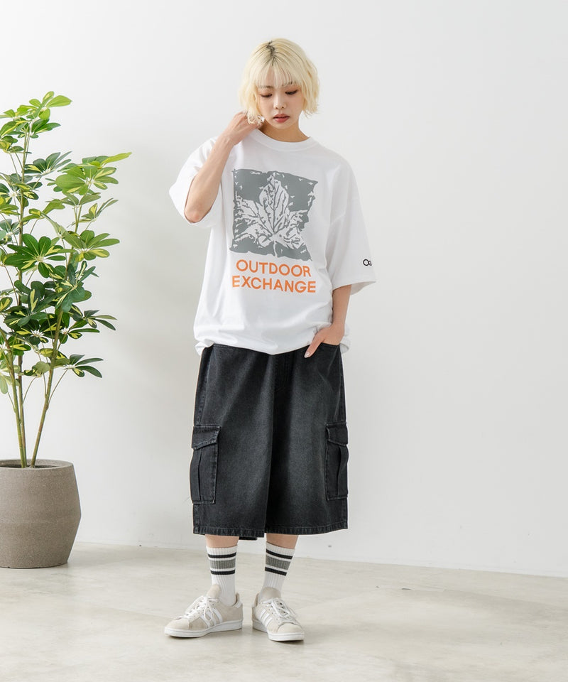 リーフプリント クルーネック T シャツ オーバーサイズ【OUTDOOR EXCHANGE/アウトドアエクスチェンジ】