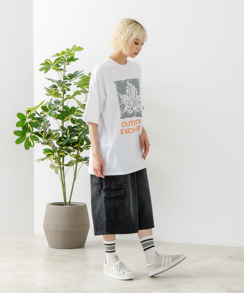リーフプリント クルーネック T シャツ オーバーサイズ【OUTDOOR EXCHANGE/アウトドアエクスチェンジ】