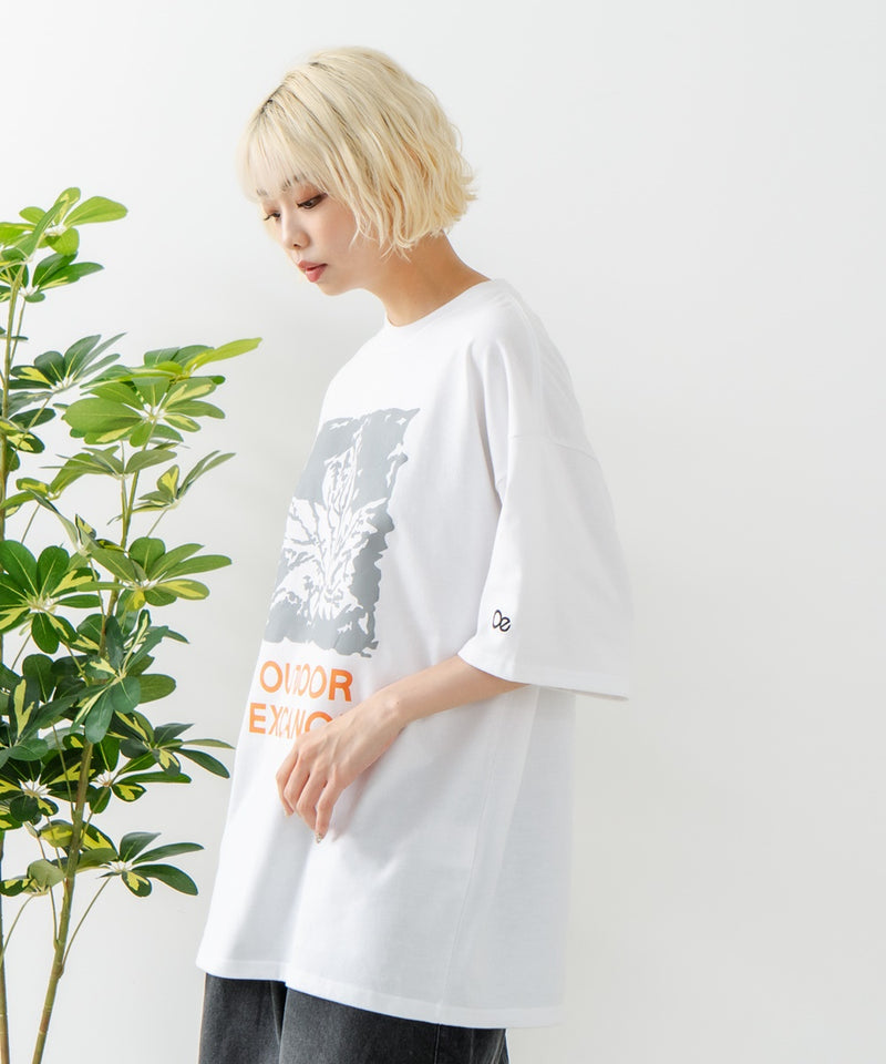 リーフプリント クルーネック T シャツ オーバーサイズ【OUTDOOR EXCHANGE/アウトドアエクスチェンジ】