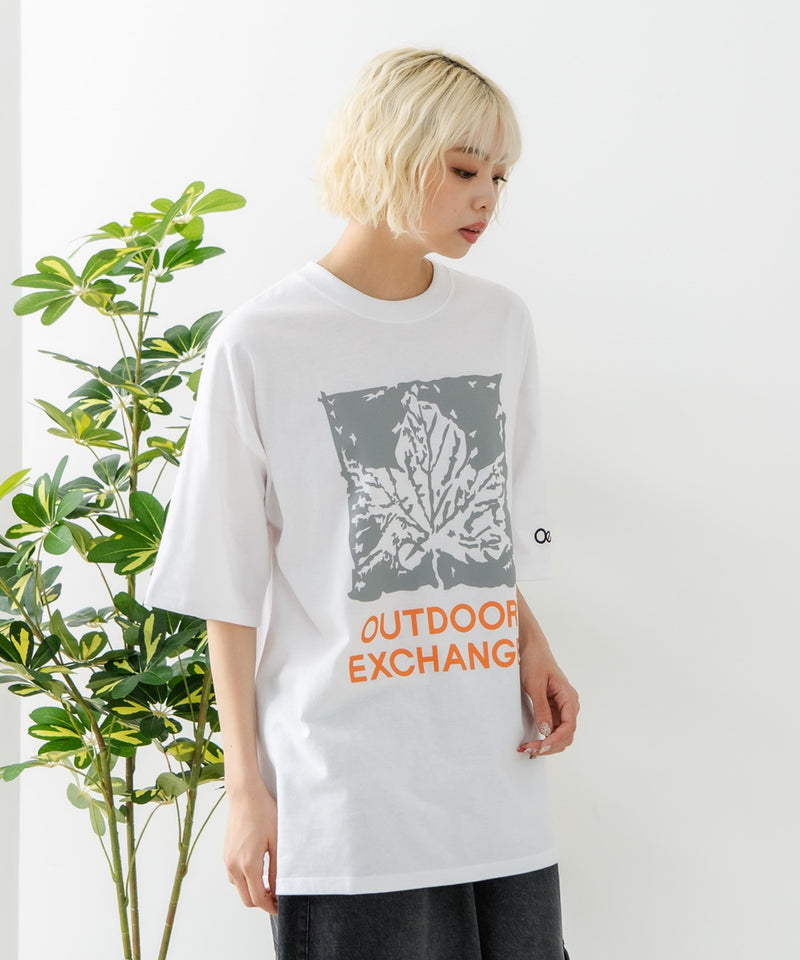 リーフプリント クルーネック T シャツ オーバーサイズ【OUTDOOR EXCHANGE/アウトドアエクスチェンジ】