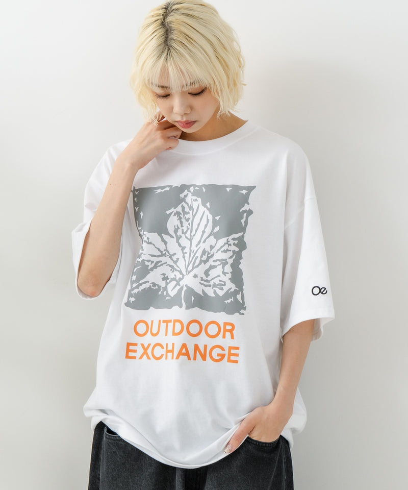 リーフプリント クルーネック T シャツ オーバーサイズ【OUTDOOR EXCHANGE/アウトドアエクスチェンジ】