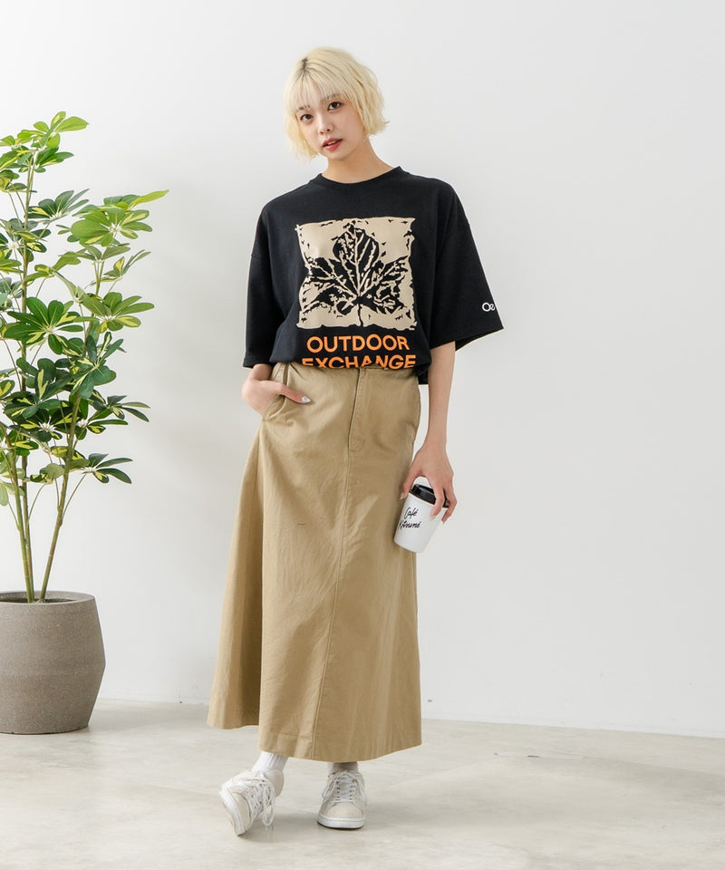 リーフプリント クルーネック T シャツ オーバーサイズ【OUTDOOR EXCHANGE/アウトドアエクスチェンジ】