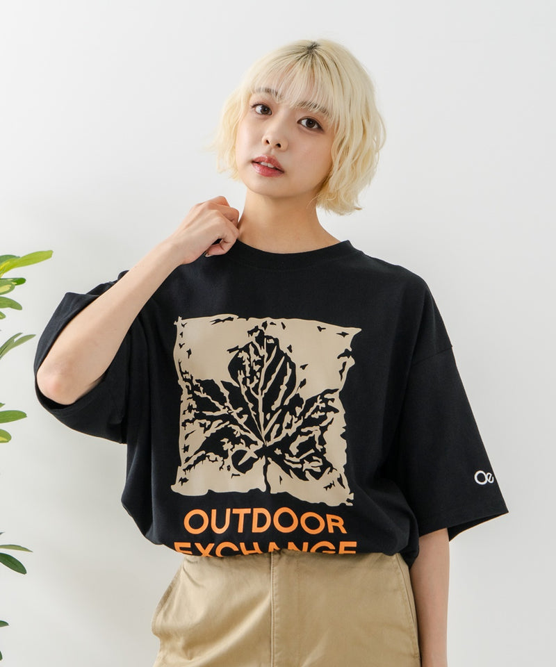 リーフプリント クルーネック T シャツ オーバーサイズ【OUTDOOR EXCHANGE/アウトドアエクスチェンジ】