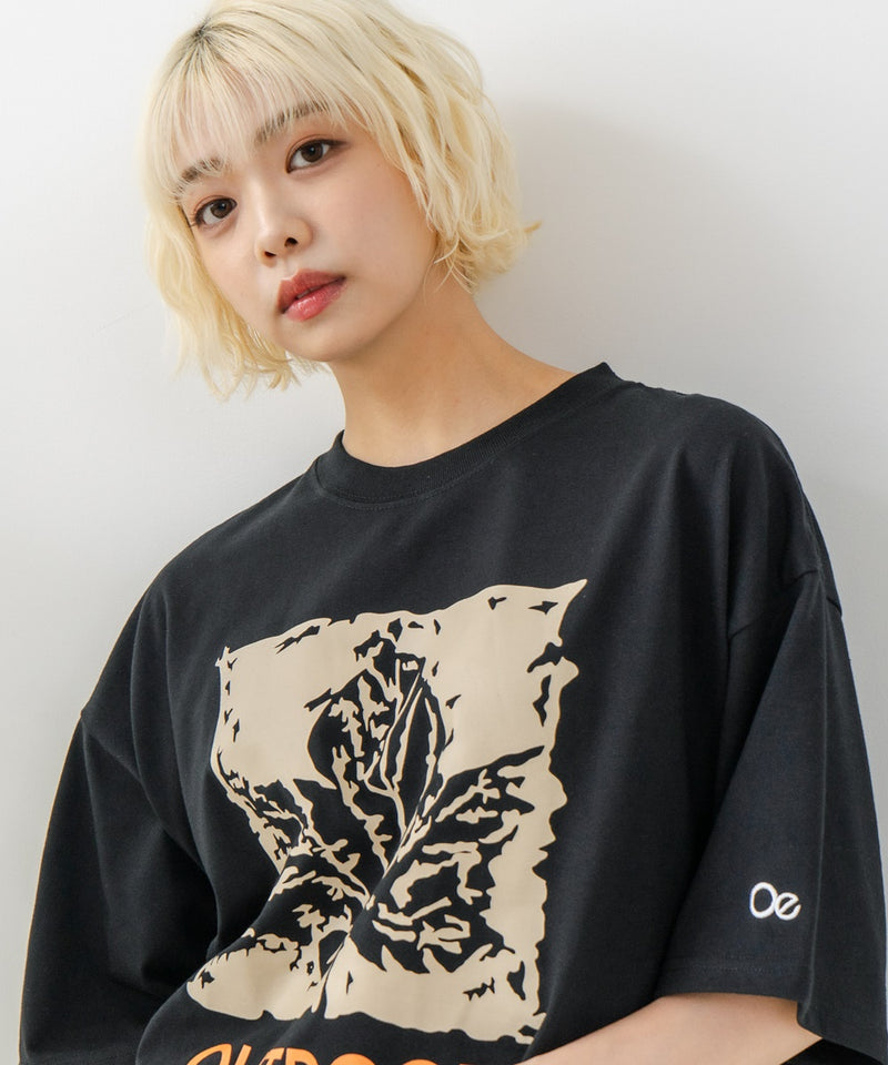 リーフプリント クルーネック T シャツ オーバーサイズ【OUTDOOR EXCHANGE/アウトドアエクスチェンジ】