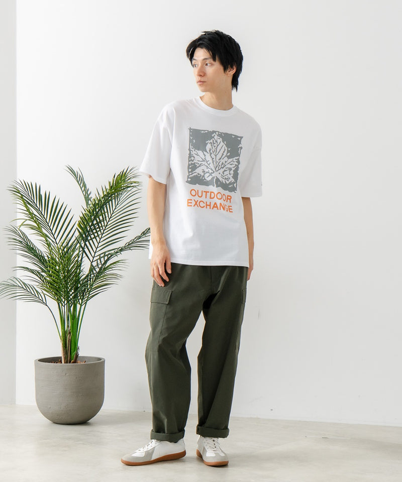 リーフプリント クルーネック T シャツ オーバーサイズ【OUTDOOR EXCHANGE/アウトドアエクスチェンジ】