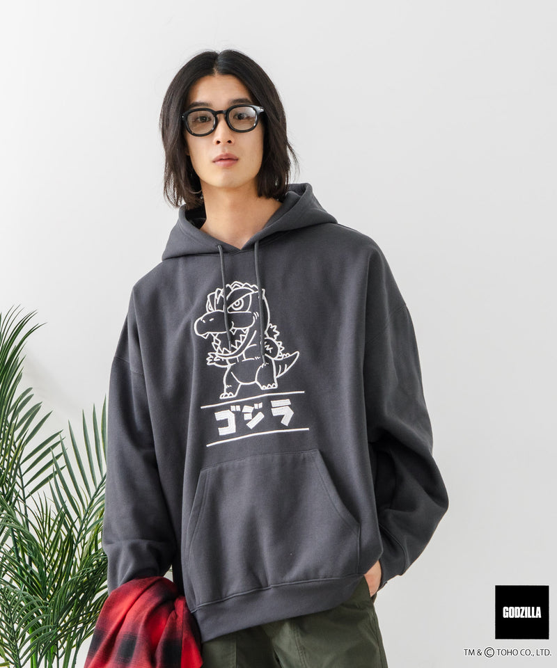 【GODZILLA/ゴジラ】ゴジラ キングギドラ オリジナルデザイン ビッグシルエット 裏起毛 プルオーバーパーカー フーディー ドロップショルダー オーバーサイズ