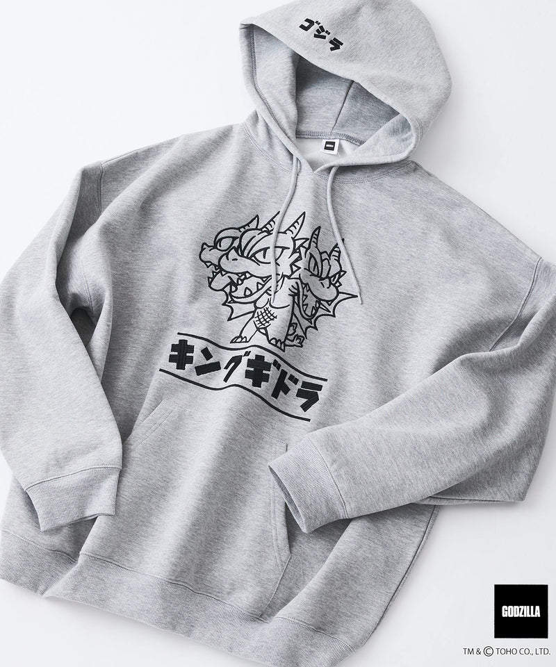 【GODZILLA/ゴジラ】ゴジラ キングギドラ オリジナルデザイン ビッグシルエット 裏起毛 プルオーバーパーカー フーディー ドロップショルダー オーバーサイズ