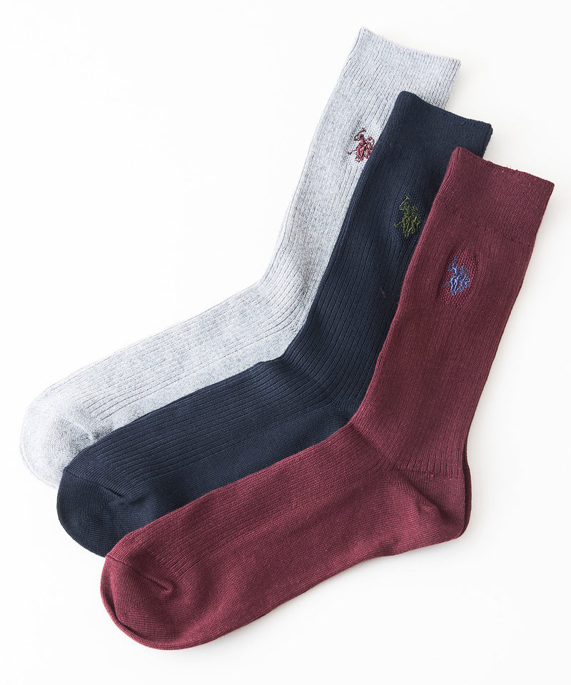 ワンポイント ロゴ刺繍 リブ3Pソックス【U.S. POLO ASSN./ユーエスポロアッスン】