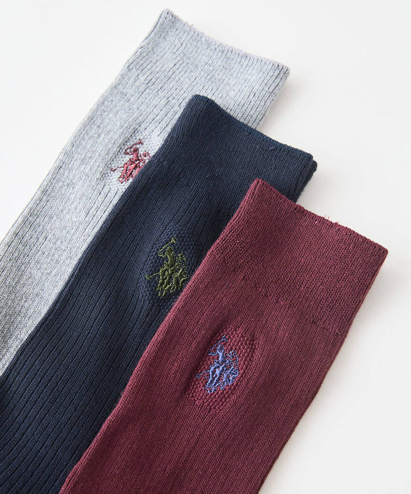 ワンポイント ロゴ刺繍 リブ3Pソックス【U.S. POLO ASSN./ユーエスポロアッスン】