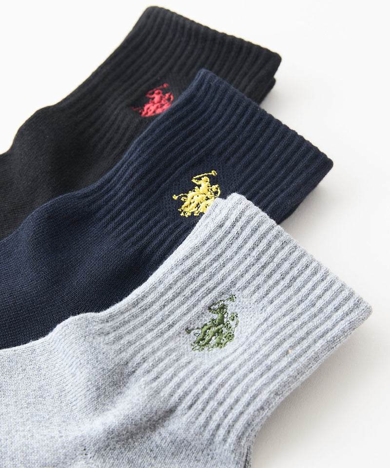 ワンポイント ロゴ刺繍 クォーター3Pソックス【U.S. POLO ASSN./ユーエスポロアッスン】