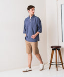【BLUE STANDARD/ブルースタンダード】コットンリネンミックス 7分袖スキッパーシャツ リラックスフィット 麻混 通気性 清涼感 吸水速乾 紫外線対策