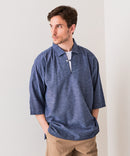 【BLUE STANDARD/ブルースタンダード】コットンリネンミックス 7分袖スキッパーシャツ リラックスフィット 麻混 通気性 清涼感 吸水速乾 紫外線対策