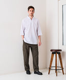 【BLUE STANDARD/ブルースタンダード】コットンリネンミックス 7分袖スキッパーシャツ リラックスフィット 麻混 通気性 清涼感 吸水速乾 紫外線対策