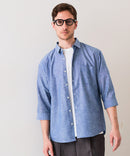 【BLUE STANDARD/ブルースタンダード】【涼しくさらさらな肌ざわりの綿麻シャツ】コットンリネンミックス 7分袖シャツ レギュラーフィット 無地 通気性 清涼感 吸水速乾 紫外線対策