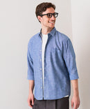 【BLUE STANDARD/ブルースタンダード】【涼しくさらさらな肌ざわりの綿麻シャツ】コットンリネンミックス 7分袖シャツ レギュラーフィット 無地 通気性 清涼感 吸水速乾 紫外線対策